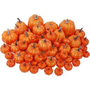winemana 46 Pcs Assorted Size Artificial Pumpkins Fall Decorations, Orange Foam Pumpkin Autumn Decor, Decorative Faux Pumpkin for Harvest Thanksgiving Table Centerpiece Mantle Bowl Wedding Party