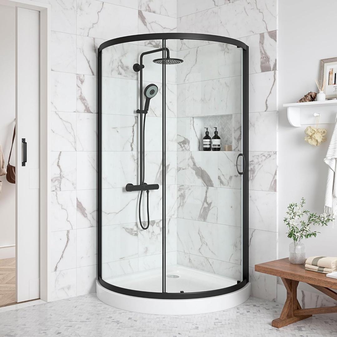 OVE Decors Breeze 32 in. Corner Shower Clear Sliding Door with Included Base in Black Finish