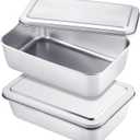 2 Sets Stainless Steel Cake Pan with Lid 6 x 9 Inch Rectangle Bread Loaf Pans with Cover Rectangle Baking Bakeware for Bread Cake Brownies, Dishwasher Safe (Classic Style)