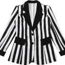 Women's Ruched Striped Blazer for Women Halloween Lightweight Slim Fit Suits with Padded Shoulder for Business Casual (S)