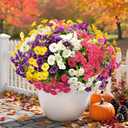 Artificial Flowers for Outdoors Decoration, 12 Bundles Silk Faux Flower Uv Resistant Artificial Outdoor Flowers Morning Glory with Eucalyptus, Fake Plants Petunia for Home Garden Balcony Yard Porch