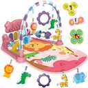 Baby Play Mat Gym, Funny Play Piano Tummy Time Activity Mat with 5 Infant Sensory Toys, Music and Lights, Boy & Girl Gifts for Newborns 0 to 3 6 9 12 Months (Pink)