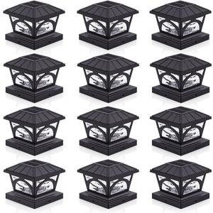Solar Post Cap Lights, 9 Colors to Choose, 20 Lumens, Warm White & RGB Automatic Cycling & Fixed RGB Color 3 Modes for 3.6x3.6 4x4 4.5x4.5 5x5 Wooden Vinyl Posts Decoration, Black 12 Pack