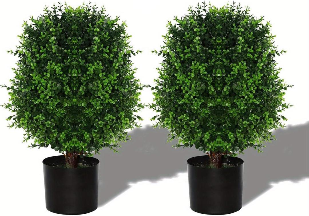Artificial Cedar Tree Potted Plant - 2pcs Simulated Shrub Plants with Heavy Duty Planter. They are Hand pruned, UV Resistant, Low Maintenance and Suitable for Indoor and Outdoor Decoration (21 in)