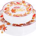 Rubtlamp 60 Thanksgiving Plastic Plates - Fall Disposable Dinner & Dessert Plates, White With Gold Red Wheat Ear Design, 30 Pcs 10.25' Dinner, 30 Pcs 7.5' Dessert for Autumn
