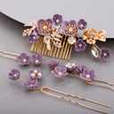 Rhinestone Flower Hair Pieces Bridal Purple Flower Hairpins Hair Comb Set for Bride Bridesmaid 4pcs