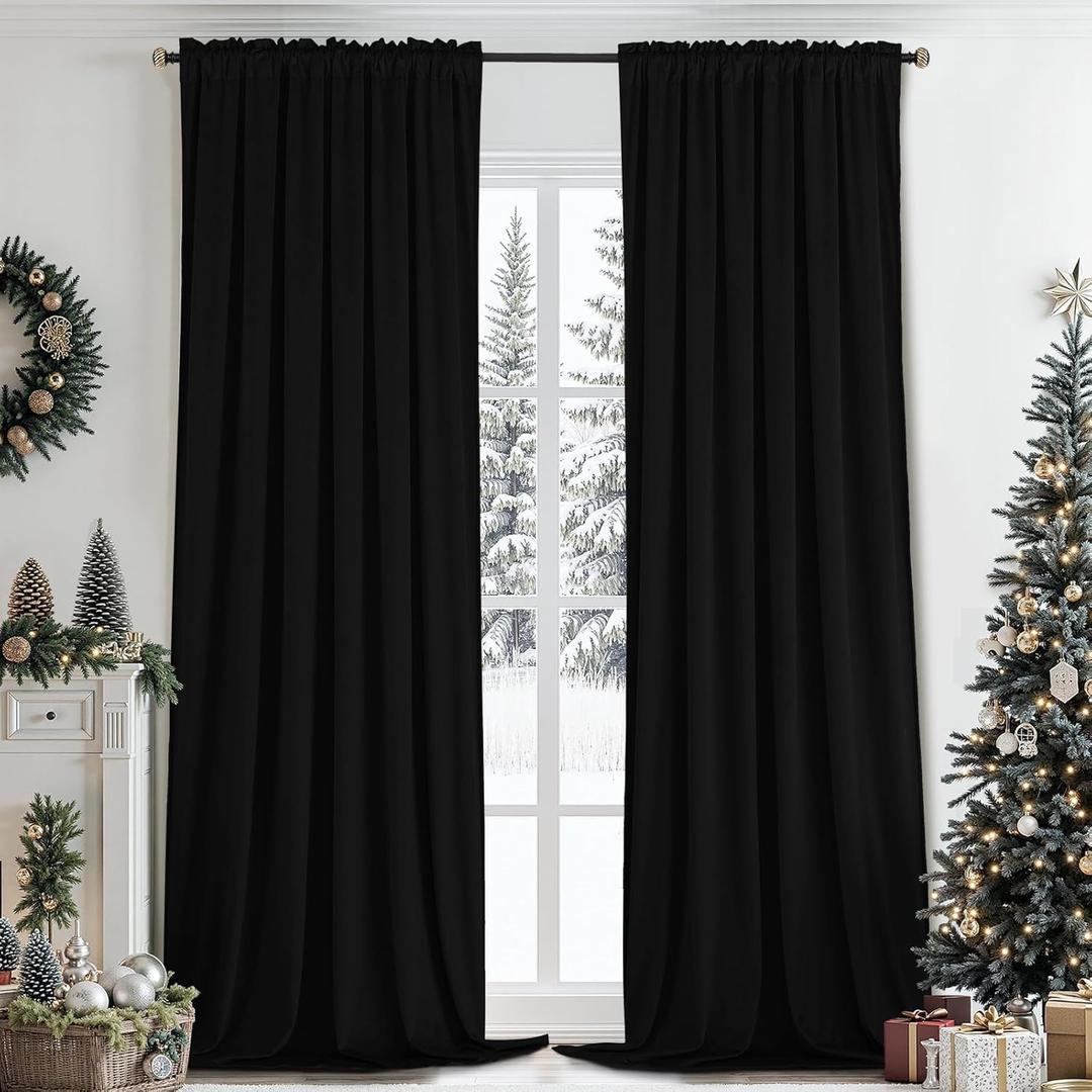 SimpleHome Black Velvet Curtains 96 Inches for Living Room,Rod Pocket Luxury Blackout Velvet Curtains Thermal Insulated 2 Panels Room Darkening Drapes,W52 x L96