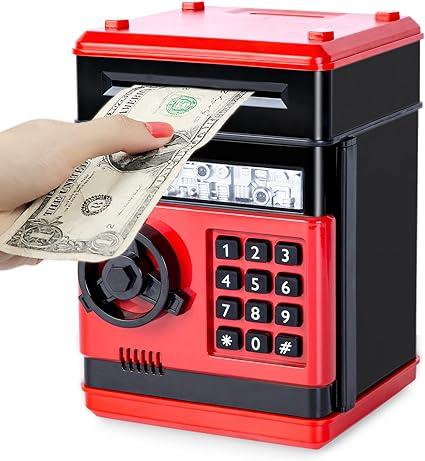 Refasy Piggy Bank Cash Coin Can ATM Bank Electronic Coin Money Bank for Kids Age 3-12, Money Savings Box Mini ATM Coin Bank Toys Gifts for 3 4 5 6 7 8 9 10 11 12 Year Old Boys Girls, Red