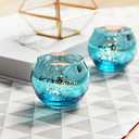 Tebery 12 Pack Round Blue Votive Candle Holders, 2-Inch Glass Tealight Candle Holder for Table Centerpiece, Wedding Decoration, Party, and Home Decor