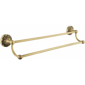 Antique Brass Double Towel Bar, 24 inch Bath Towel Holder Wall Mount, Vintage Gold Decorative Bathroom Accessories, Brass Petal-Relief Series