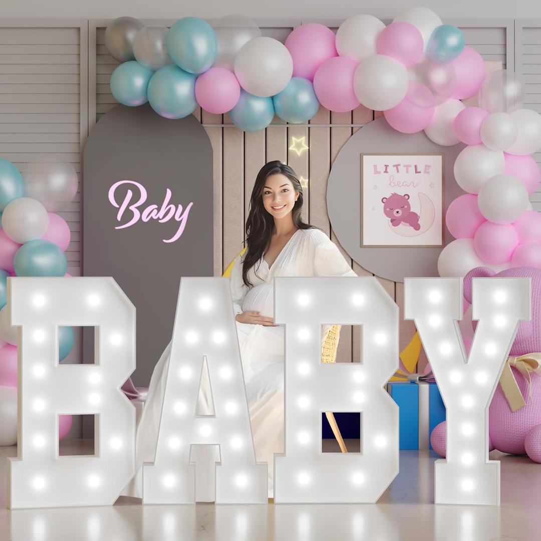 imprsv Baby Shower Decorations for Girl Boy Marquee Letters 4 Feet Tall Large Light Up Letter for Gender Reveal Party Decor, 4FT_BABY