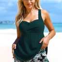 Modlily Surplice Tankini Swimsuits for Women, Two Piece Print Bathing Suit, Modest Coverage Tank Top with Board Shorts (Green, XXL)