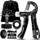 3 x ALMAH Hand Grip Strengthener kit(5 Pack),Grip Strength Trainer,Forearm Workout Trainer Adjustable Grip Exercises,Finger Grip Strengthener,Finger Stretcher,Grip Ring & Stress Relief Ball with Carry Bag (Black)