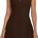 Koscacy Womens Tennis Dress Sleeveless Pleated Golf Dresses with Shorts 1/4 Zip Up Polo Collar Workout Athletic Outfits (Brown, S)