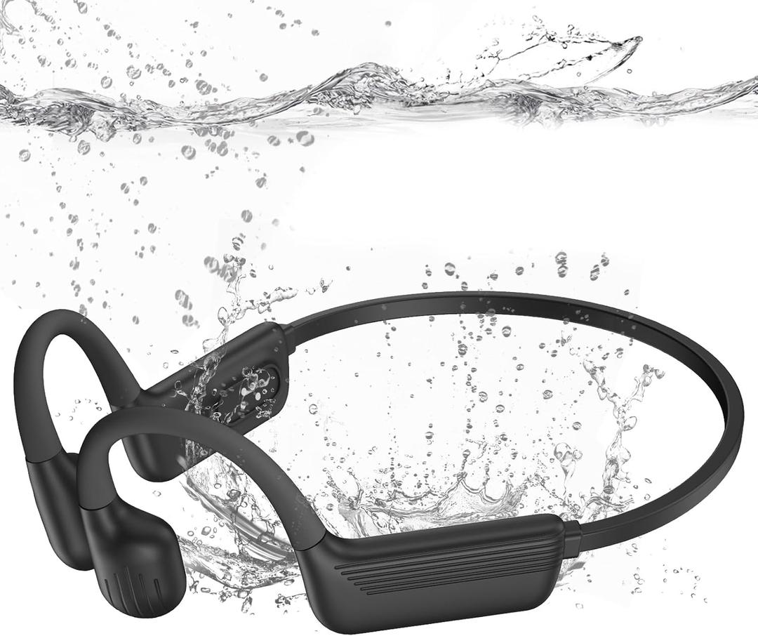 Swimming Headphones-Bone Conduction Headphones, IP68 Waterproof Open Earphones, LiteSurge Bluetooth 5.4 Underwater Sport Earbuds with 32 GB MP3 Memory for Swimming, Marathon-Inky Black