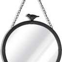 NIKKY HOME 11.2" Decorative Small Hanging Mirrors Vintage Rustic Round Metal Framed Wall Mounted Mirror Decor with Bird for Bathroom Living Room Office, Antiqued Black