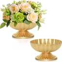 Gold Flower Vases for Centerpieces: Vintage Compote Bowl Vase for Wedding 4 Inch Small Pedestal Vase for Party Gold Centerpieces for Table Metal Urn for Event Home Decor Set of 2