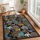 GarveeHome Jungle Animal Print Rug 3x5 Washable Area Rugs for Living Room, Forest Rug Non Slip Soft Low Pile Stain Resistance Throw Carpet for Bedroom Kids Playroom Nursery Black
