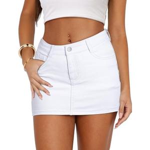 IWD Denim Mini Skirt Women Casual Stretch Jean Skirt Zip Fly Low Waisted Denim Skirt with Pockets,M