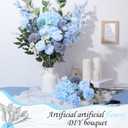 Suncalla 36 Pcs Blue Artificial Flowers Bouquet Set 8 Kind Faux Delphinium Rose Peony Chrysanthemum Hydrangea Baby's Breath Florals with Greenery Long Stem for Wedding Table Centerpiece Vase Decor