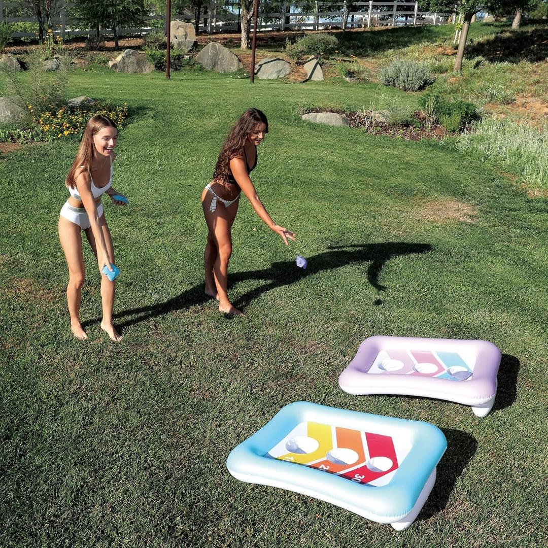 Inflatable Bean Bag Toss Swimming Pool Game Blue Synthetic Fiber