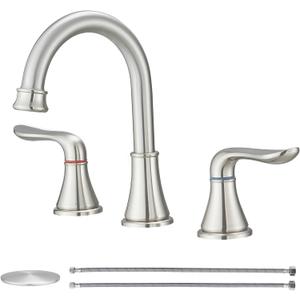 GENBONS Widespread Bathroom Faucets 3 Hole Brushed Nickel 8 Inch Faucet for Bathroom Sink Vanity RV Farmhouse Double Handles 3 Piece Faucets with Pop Up Drain