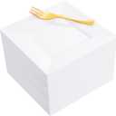 supernal 200Pcs White Dessert Plates 6" with Gold Plastic Forks 5.7",White Disposable Square Plates for 100 Guests,Fancy Gold Plate, Including 100 Plastic Appetizer Plates and 100 Dessert Forks