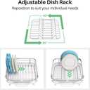 SNTD Dish Drying Rack, Expandable Dish Rack for Kitchen Counter, Stainless Steel Dish Drainer with Drainboard Set and Utensil Holder (White)