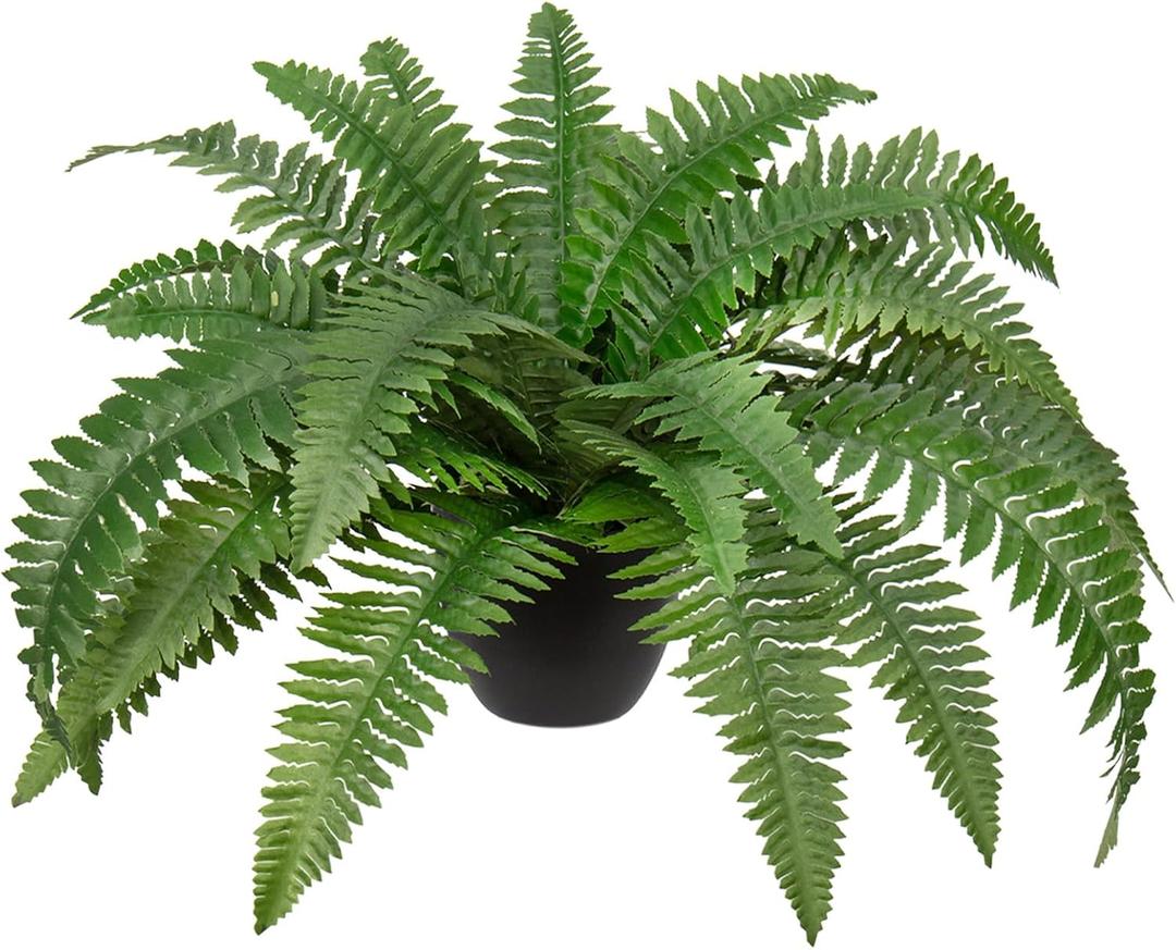 Fake Fern Potted Plant Artificial Boston Ferns in Pot 35 Leaves for Outdoors & Indoor Faux Fern Bush Plant 20inch for Patio Garden Farmhouse Windowsill Office Living Room Decoration Home Decor (Large)