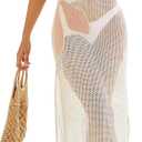 BMJL Womens Swimwear Cover Ups Crochet Hollow Out Long Bathing Suit Coverup Bikini Sleeveless Side Split Beach Dress (White, XS)