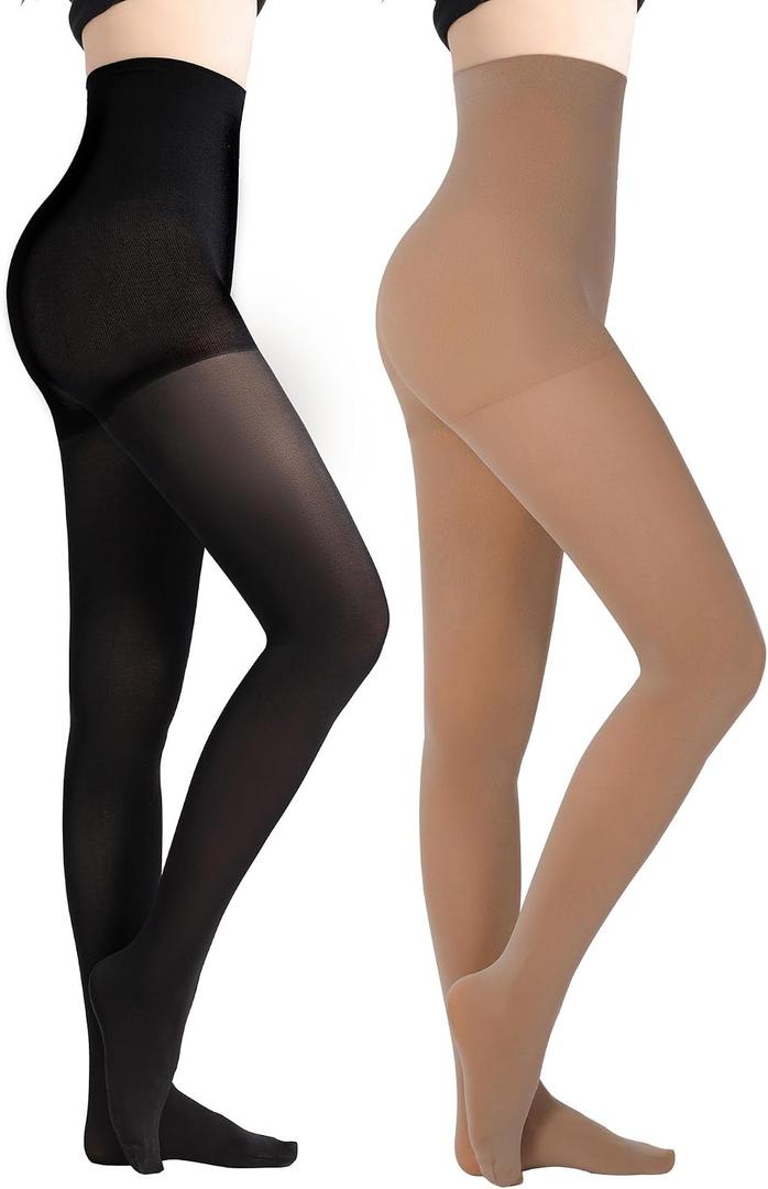UISLII Tights for Women, 2-4 Pairs 70D Opaque Pantyhose Control Top Tights, Black Soft Stockings for Elegance Women, S-M