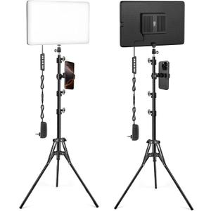 2-Pack LED Video Light Kit with 63'' Tripod Stand, 2500K-8500K Dimmable Studio Light Photography Panel Lighting for Video Recording Game Live Streaming Podcast YouTube Filming, Phone Holder