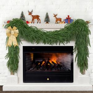 Palonu 2 Pcs 9Ft Artificial Norfolk Garland, Faux Christmas Greenery Touched Like Real Needles Pine, Decoration for Table Mantle Wall Porch Fireplace Indoor Outdoor Winter Holiday Dcor