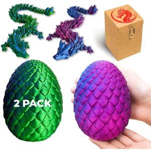 2 Pack 12 inch 3D Printed Mystery Dragon Egg, Extra Large Dragon Egg with Dragon Inside, Extra Long Dragon Fidget Toy, Surprise Dragon in Egg for Collectors, Ideal Children's Day Gift