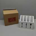 Farmlyn Creek Small Wooden Utensil Holder with 5 Slots for Fork, Knife, and Spoons, Silverware Holder for Countertop, Kitchen Organization, Home, RV, Camper, and Office (White, 7x5.25x6.5 in)