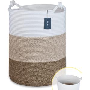 COMSE Extra Large Blanket Basket, Tall Woven Storage Basket, Nursery Hamper, 15.7x 21.7, Cotton Rope Laundry Hamper for Toys Clothes Towels, White/Gradient Brown