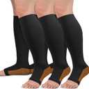 Sooverki Copper Compression Socks for Women & Men Open Toe 15-20mmHg is Best Support for Circulation Recovery All Day Wear (3X-Large, 01 Black)