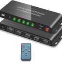 SkycropHD HDMI 2.1 Switch 8K@60Hz 4K@120Hz 4 in 1 Out HDMI Auto Switcher with Remote Support 48Gbps, HDR10+, HDCP2.3, Dolby Vision/Atmos and CEC