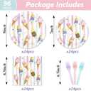 96Pcs Ice Cream Plates Napkins and Forks Set Watercolor Popsicle and Sweet One Paper Tableware for Summer Baby Shower Supplies, Serves 24