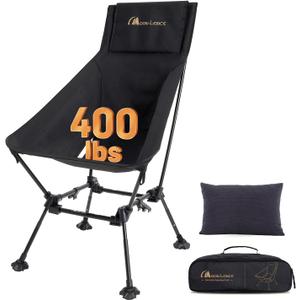 MOON LENCE Oversized High Back Camping Chair with Pillow for Adults, Height Adjustable Folding Camping Chair with 400 lbs Capacity, Hidden Pillow Pocket for Camping, Hiking, Picnics, Black