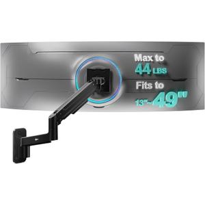 WALI Monitor Wall Mount for 13-49 Inch Ultrawide Screens, Heavy Duty Single Monitor Mount Holds up to 44 lbs, Adjustable Wall Mount Monitor Arm, 75/100mm VESA Mount (GSWM001-P), Black
