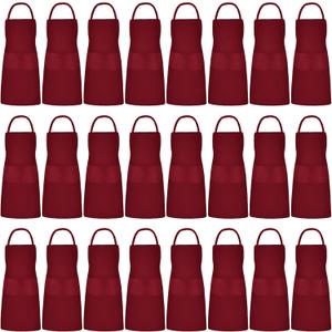 Tarpop 24 Pack Bib Aprons Unisex Commercial Apron Resistant Apron Kitchen BBQ Crafting Aprons for Women Men Chef (Burgundy Red)