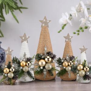 Thyle 5 Pcs Christmas Yarn Trees Table Decoration Artificial Christmas Cone Tree with Xmas Tabletop Stars Xmas Centerpiece for Winter Holiday Kitchen Tiered Tray Home Decor Party Supplies