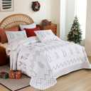 Cmfshape Christmas Embroidery Quilt Set,3 Pieces Queen Size Xmas Tree Reindeer Pattern Bedding Set,Reversible Christmas Bedspread Coverlet,Holiday Bedding(92"x96") (Christmas-red Green)