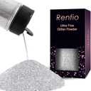 Renfio Ultra Fine Glitter Powder Metallic Resin Glitter 2.11 Oz (60g) PET Flakes Crafts Sequins 1/128" 0.008" 0.2mm Epoxy Chips Flakes for Tumblers Slime Decoration - Silver