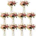 30 Pack Artificial Flowers with Vase Bulk, 20 Bundles Silk Floral Bouquet 10 Clear Vase with 1 Pcs Rope, Mason Jar Table Centerpiece Arrangement Wedding Party Decor(Chrysanthemum,Purple)