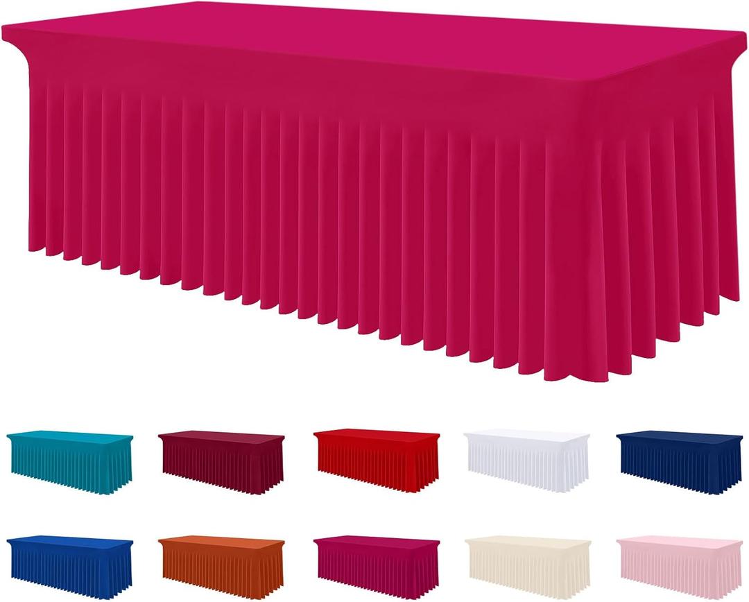 Smiry Spandex Tablecloth, Elastic Fitted Stretch Tablecloth for 6FT Rectangle Tables, Waterproof Washable Table Cover Skirt for Outdoor, Wedding, Banquet & Parties (Fuchsia, 72Lx30Wx30H Inch)