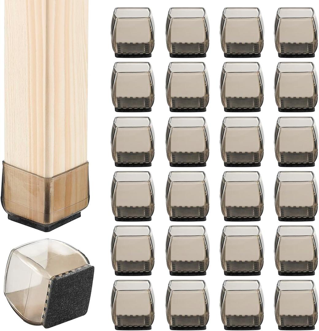 24 pcs Square Chair Leg Floor Protectors, Felt Furniture Pads Reduce Noise,Furniture Sliders,Silicone Chair Leg Covers Protect Floors(Large-Black:1.1 ""-1.5""/30mm-40mm), Clear-b:24pcs