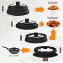Lzerking Microwave Splatter Cover & Silicone Mat, 10.8 inch Glass Splatter Guard Lid with Collapsible Silicone for Food, Fits 6-10 inch Pot Plate Bowl, Heat Resistant, Dishwasher Safe, Kitchen, Black