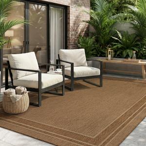 MontVoo-Outdoor Rug-Patio Rug 6x9 ft Polypropylene Indoor Outdoor Rugs Outdoor Carpet for Patio Deck Balcony Porch, Textured Weave, Durable for High Traffic, Fade-Resistant, Modern Neutral Brown